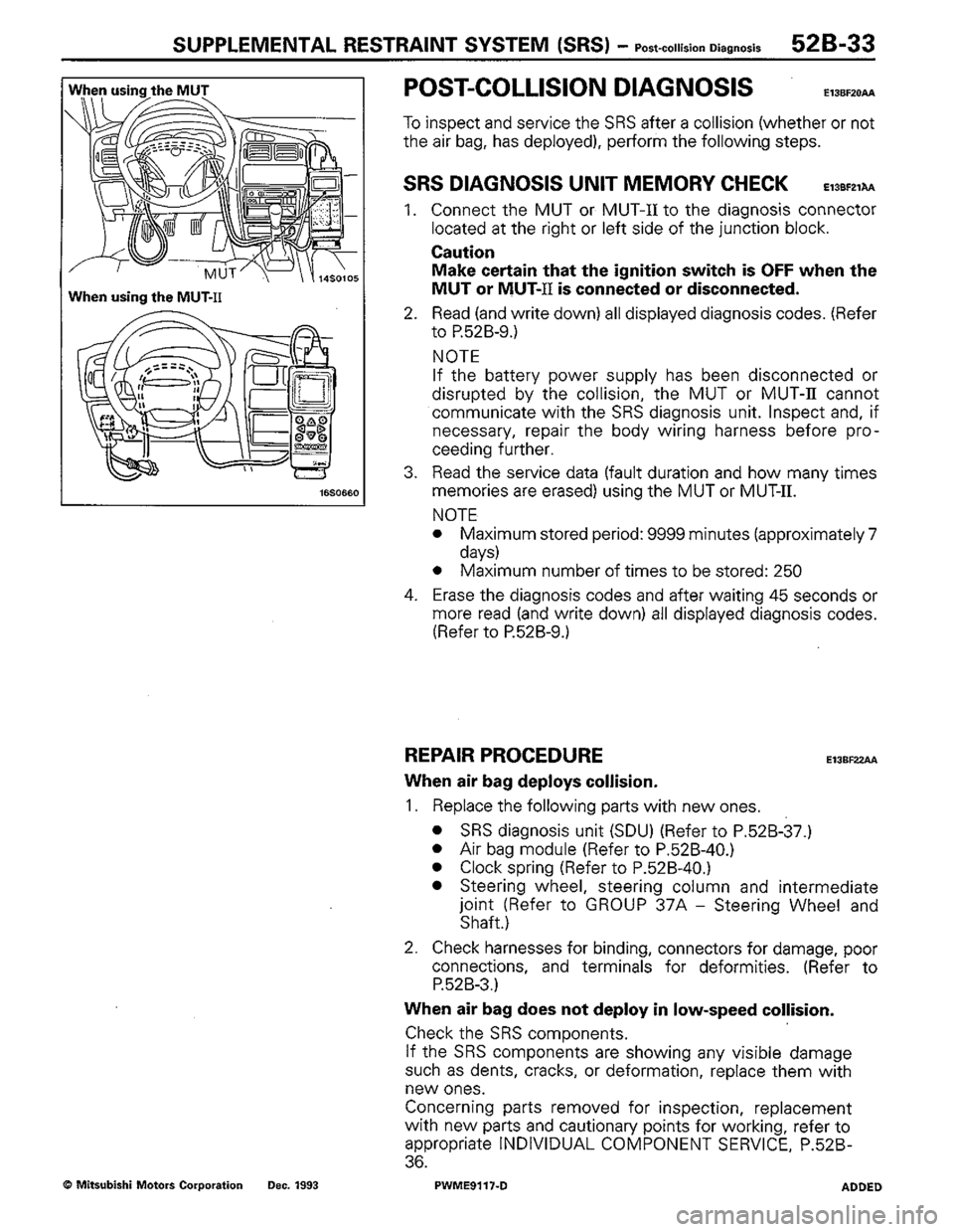 MITSUBISHI COLT 1992  Workshop Manual 