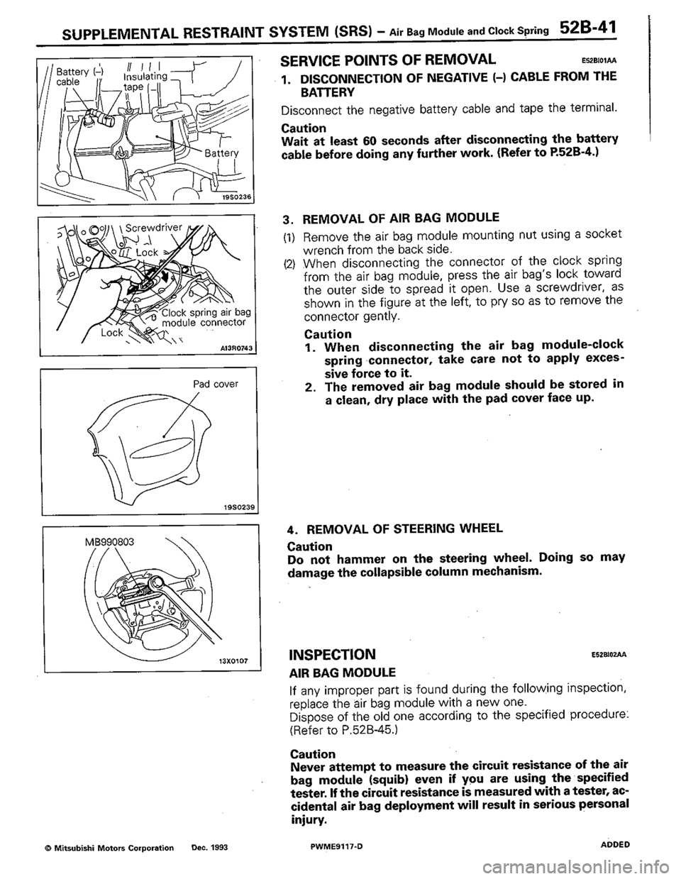 MITSUBISHI COLT 1992  Workshop Manual 