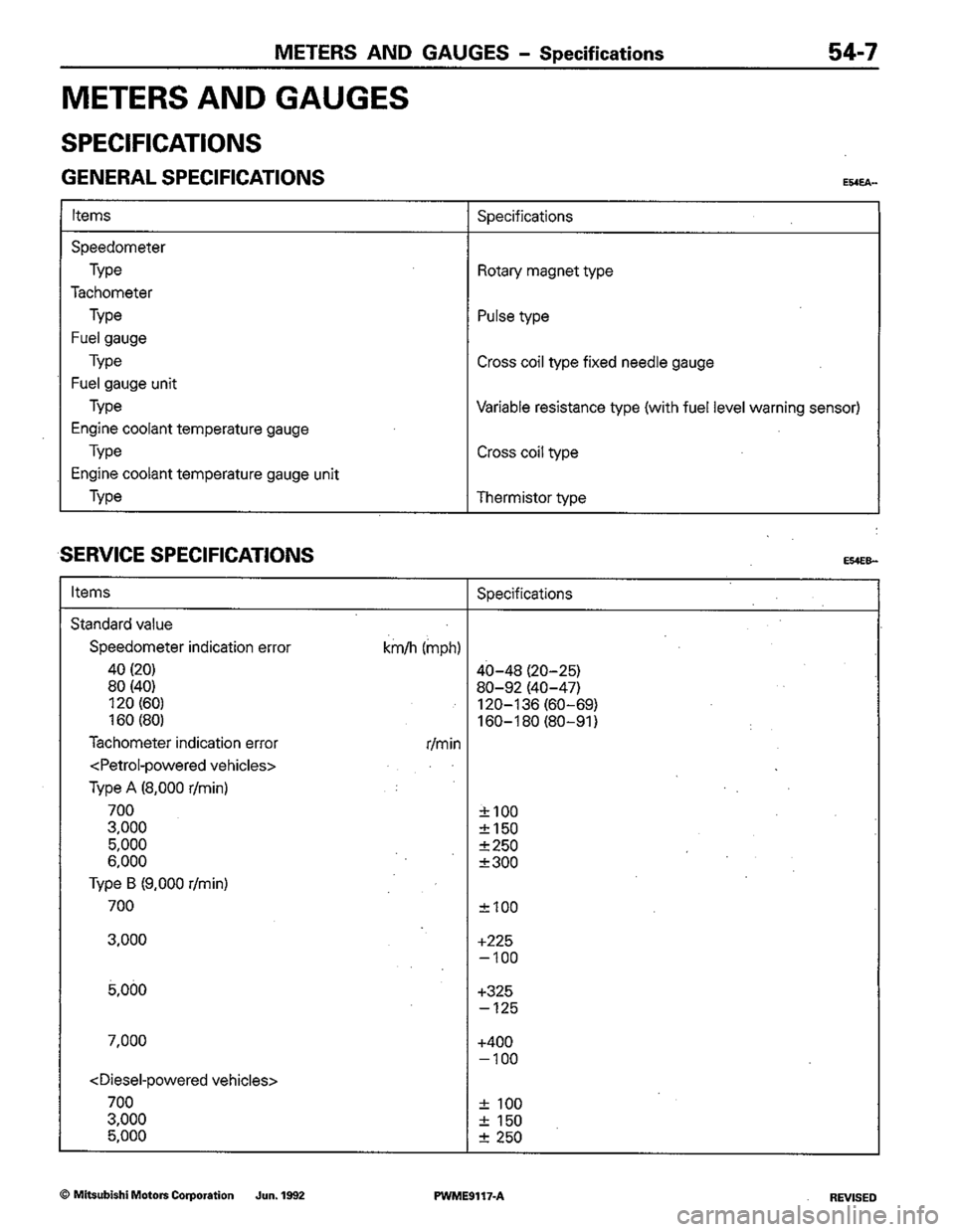 MITSUBISHI COLT 1992  Workshop Manual 