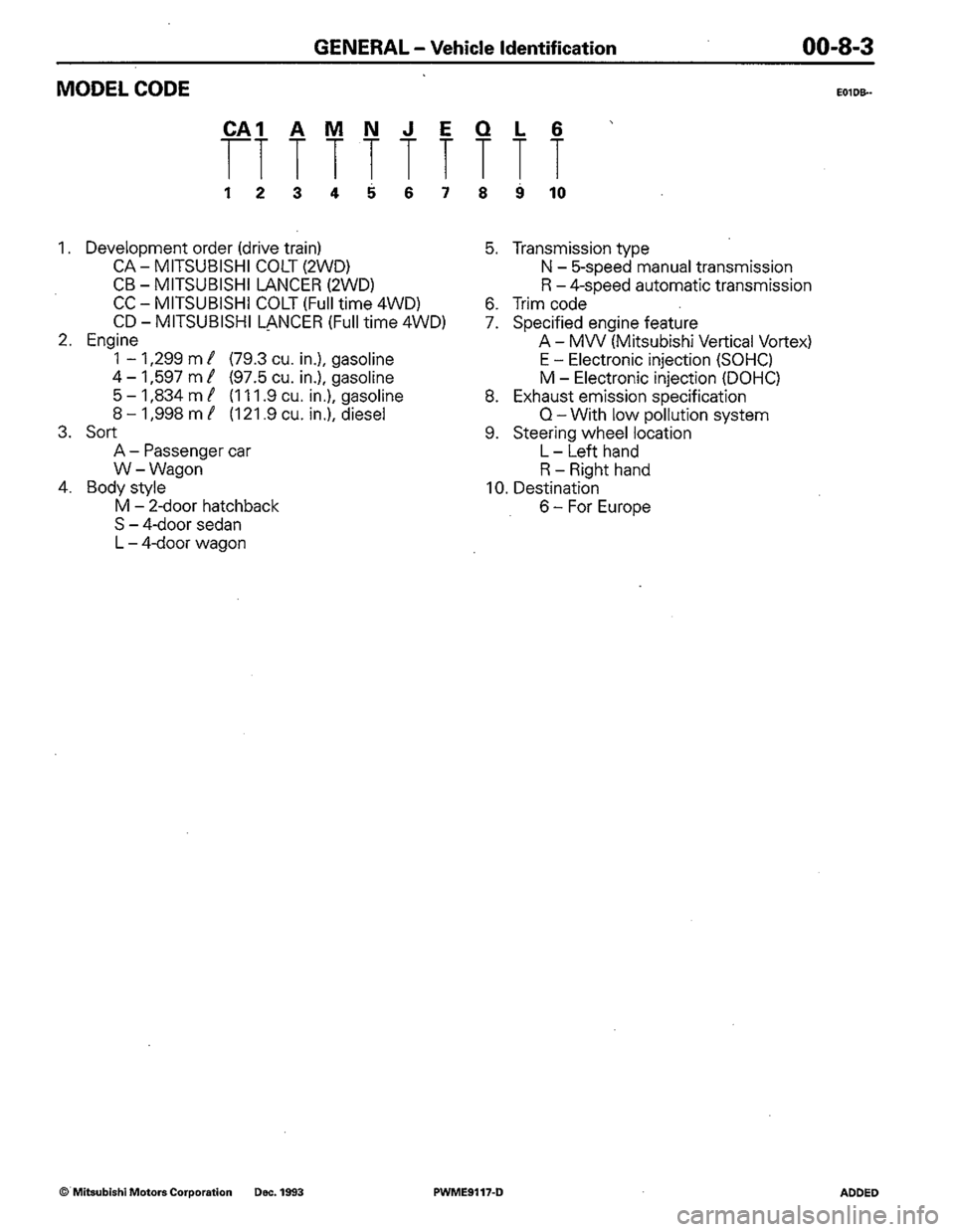 MITSUBISHI COLT 1992 User Guide MITSUBISHI COLT 1992 User Guide