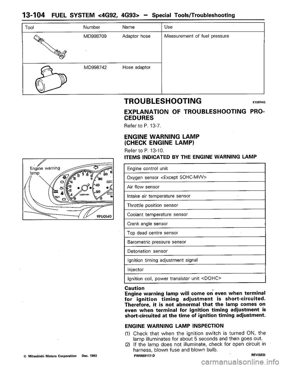 MITSUBISHI COLT 1992  Workshop Manual 
