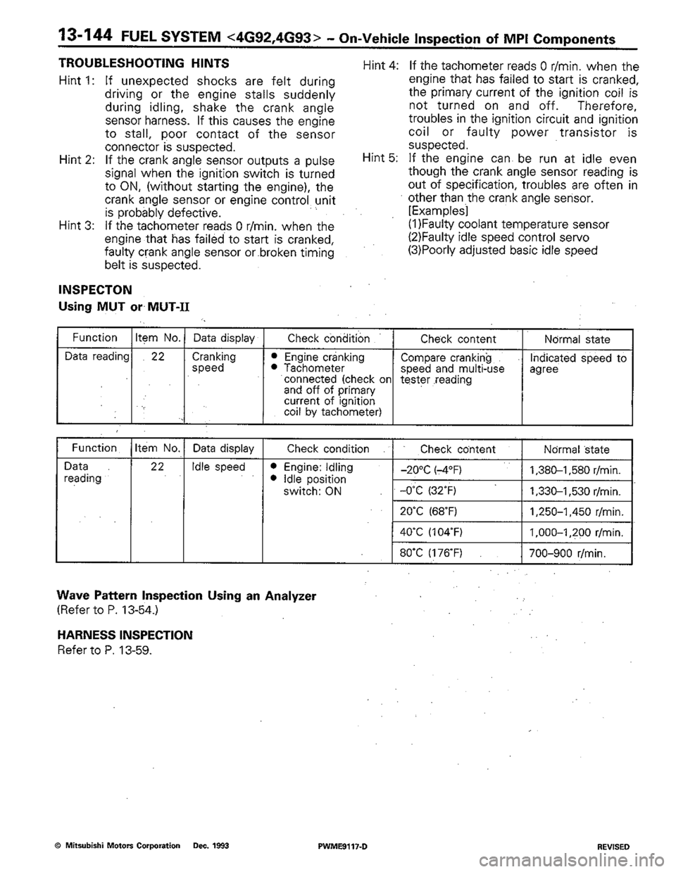 MITSUBISHI COLT 1992  Workshop Manual 