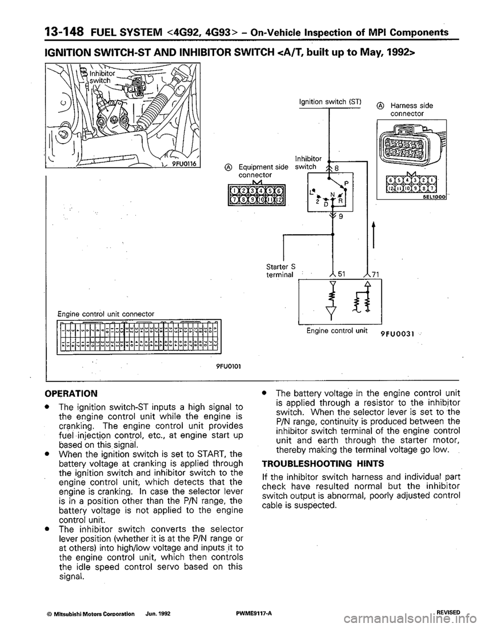 MITSUBISHI COLT 1992  Workshop Manual 