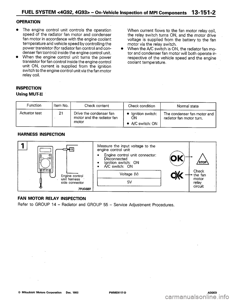 MITSUBISHI COLT 1992  Workshop Manual 