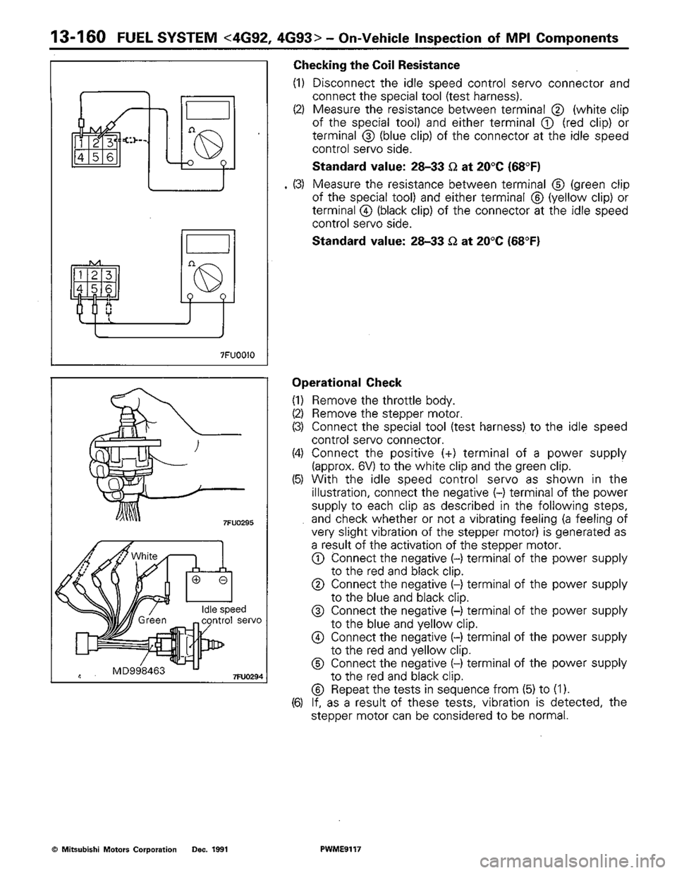 MITSUBISHI COLT 1992  Workshop Manual 