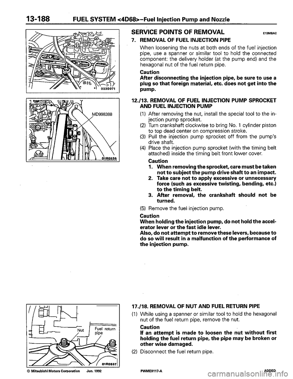 MITSUBISHI COLT 1992  Workshop Manual 