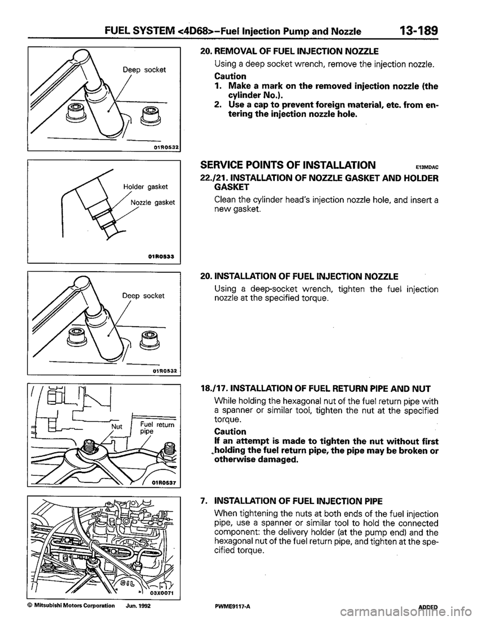 MITSUBISHI COLT 1992  Workshop Manual 