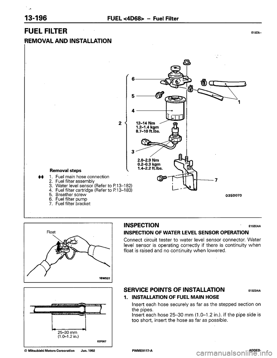 MITSUBISHI COLT 1992  Workshop Manual 