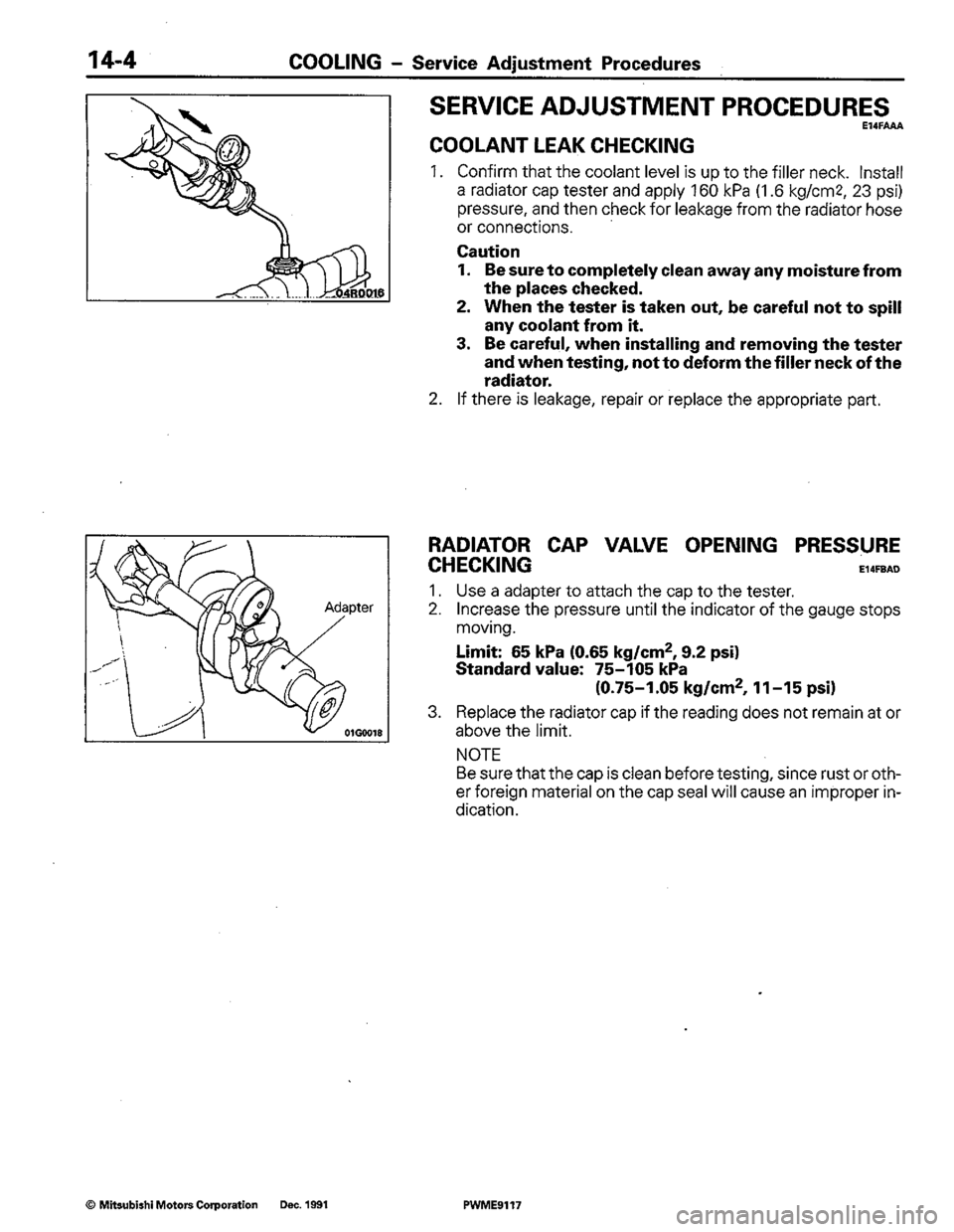 MITSUBISHI COLT 1992  Workshop Manual 