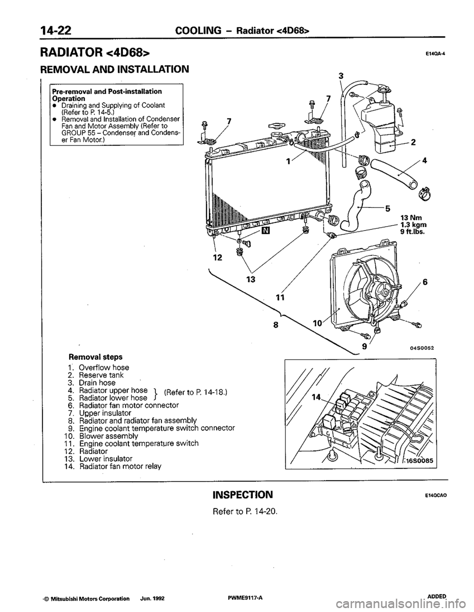 MITSUBISHI COLT 1992  Workshop Manual 