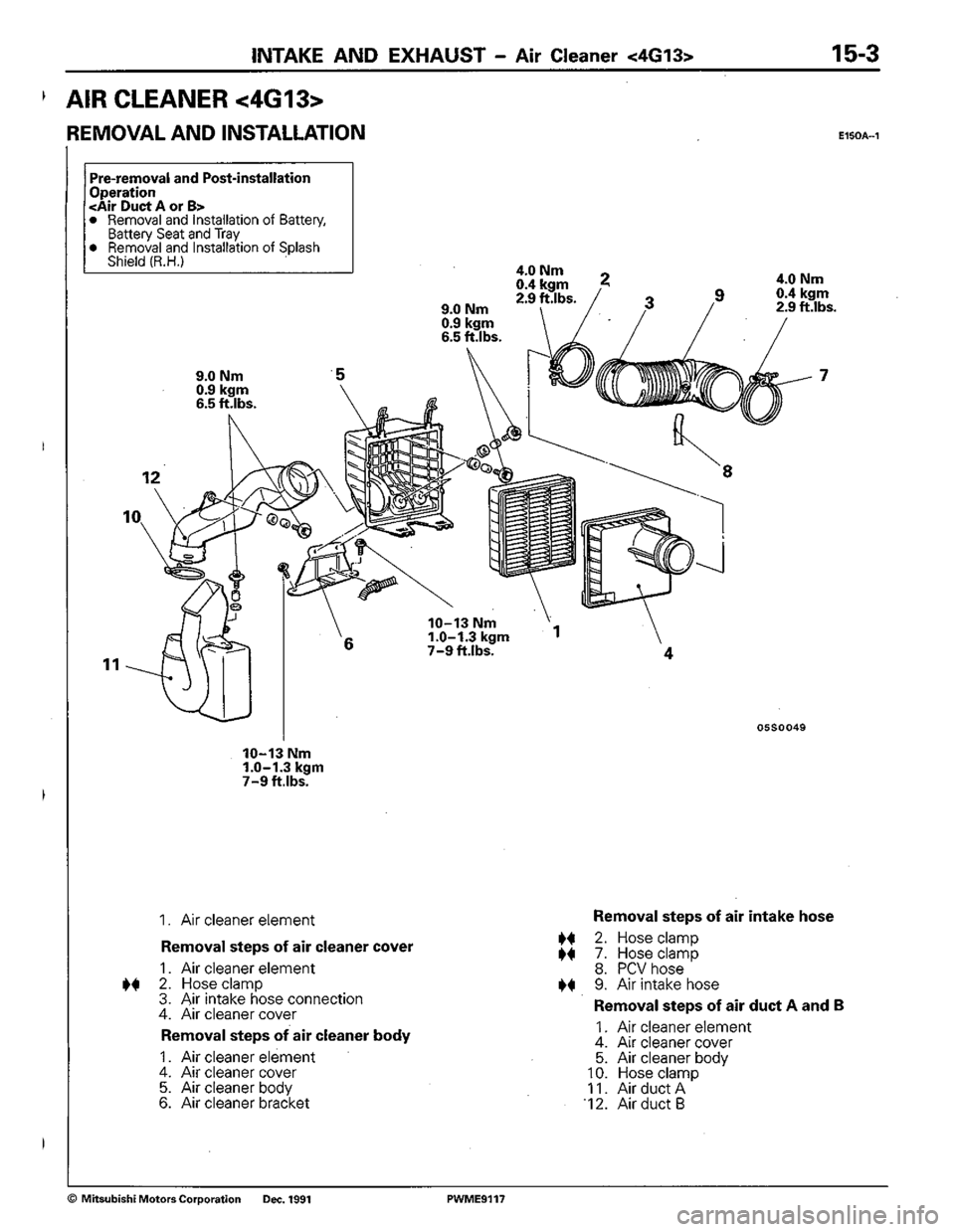 MITSUBISHI COLT 1992  Workshop Manual 