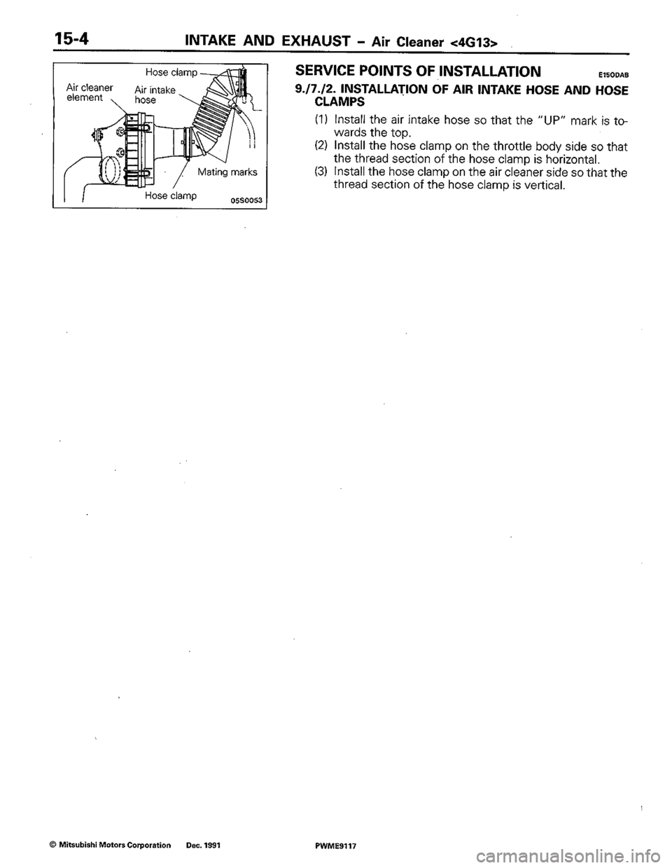 MITSUBISHI COLT 1992  Workshop Manual 