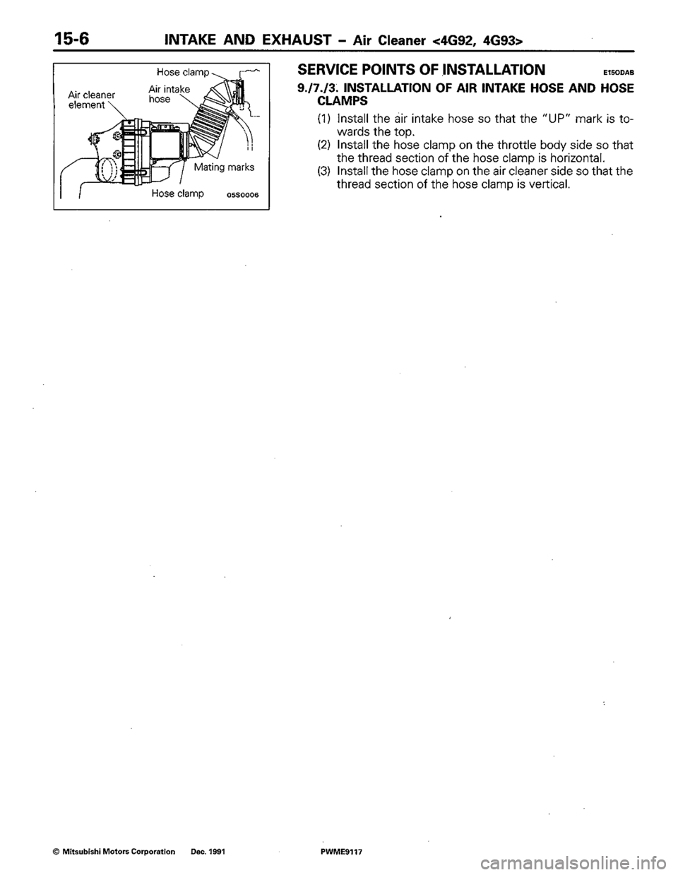 MITSUBISHI COLT 1992  Workshop Manual 