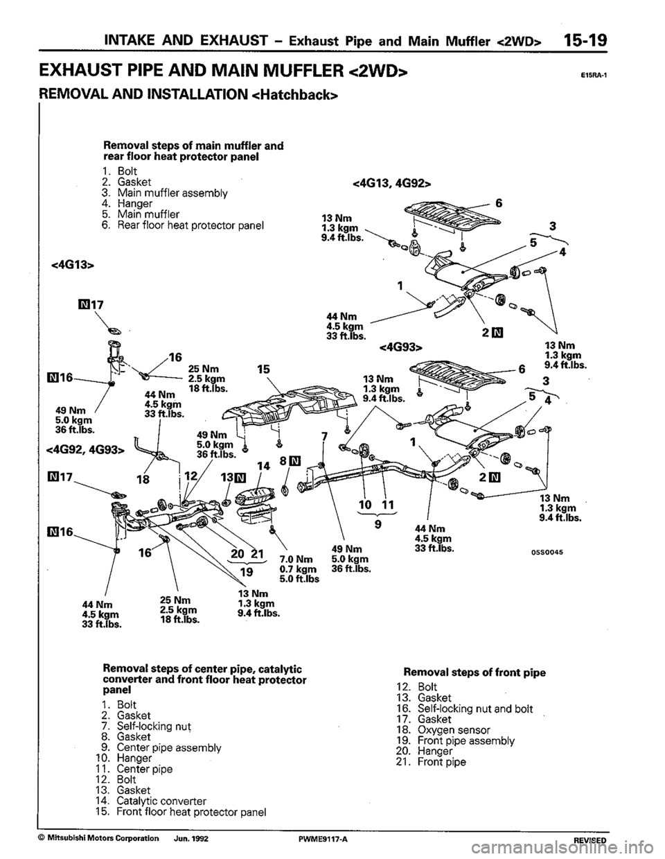 MITSUBISHI COLT 1992  Workshop Manual 