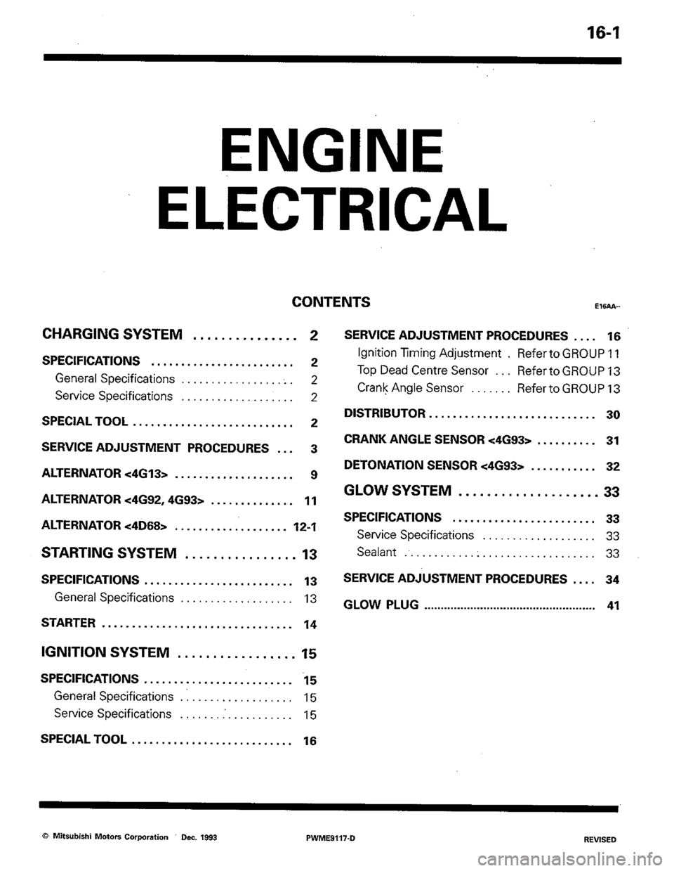 MITSUBISHI COLT 1992  Workshop Manual 