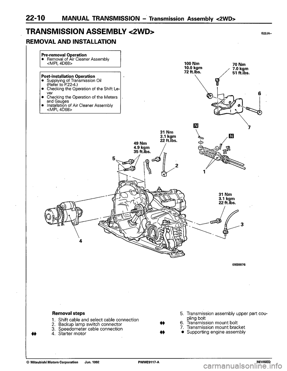 MITSUBISHI COLT 1992 Workshop Manual MITSUBISHI COLT 1992 Workshop Manual