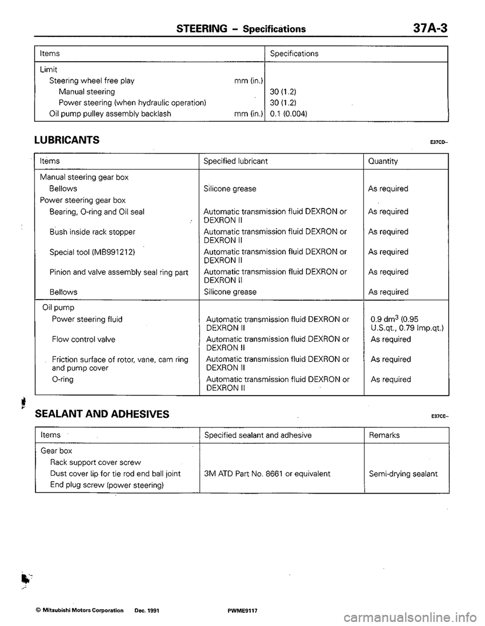 MITSUBISHI COLT 1992  Workshop Manual 