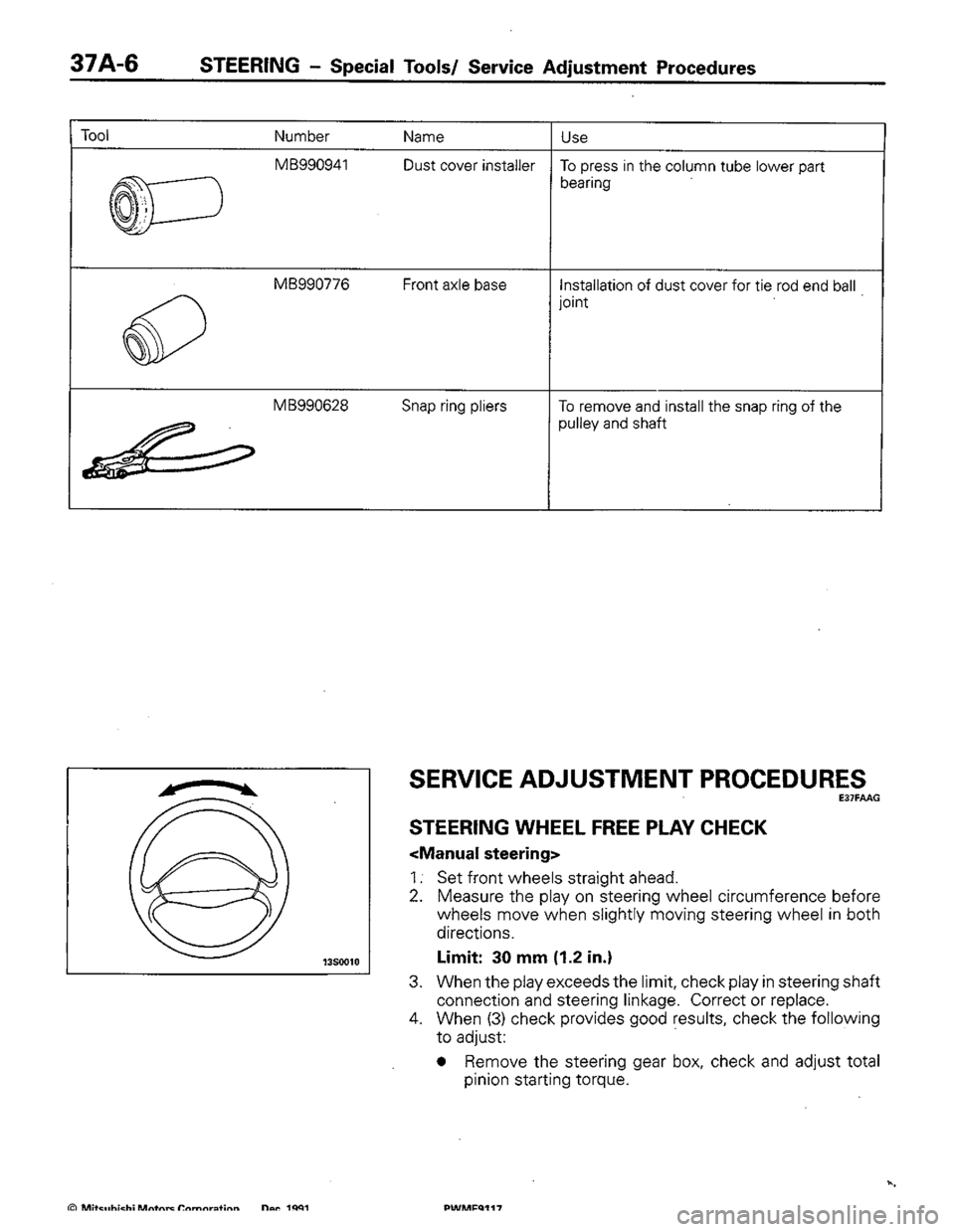 MITSUBISHI COLT 1992  Workshop Manual 