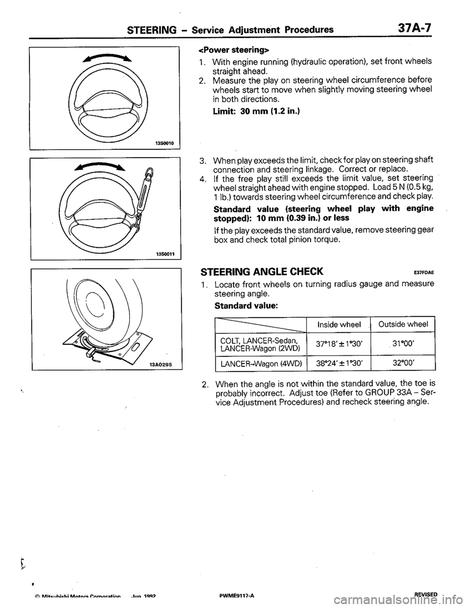 MITSUBISHI COLT 1992  Workshop Manual 