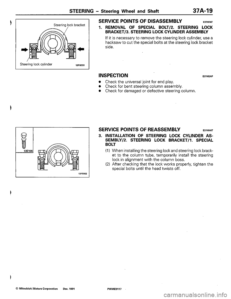 MITSUBISHI COLT 1992  Workshop Manual 