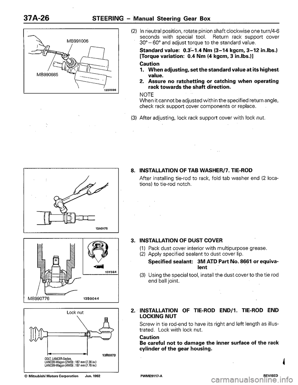 MITSUBISHI COLT 1992 Workshop Manual MITSUBISHI COLT 1992 Workshop Manual