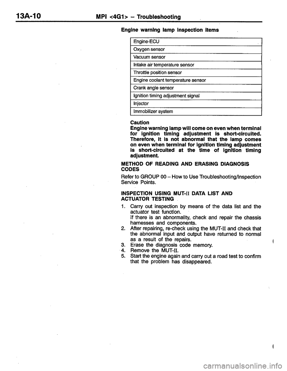MITSUBISHI COLT 1996  Workshop Manual 