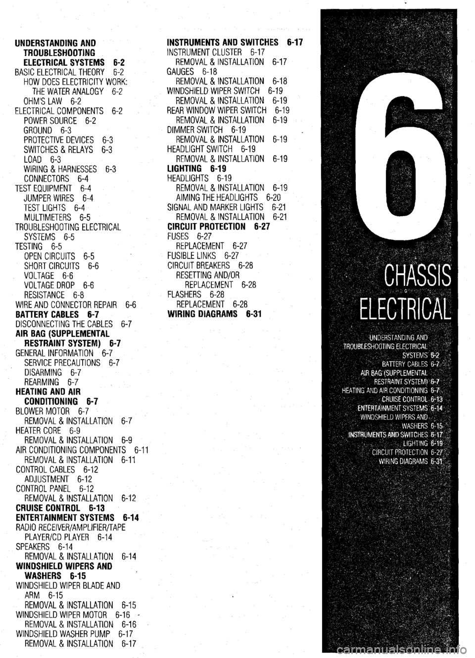 MITSUBISHI DIAMANTE 1900 Repair Manual UNDERSTANDING AND
TROUBLESHOOTING
ELECTRICAL SYSTEMS 6-2
BASIC ELECTRICALTHEORY 6-2
HOW DOES ELECTRICITY WORK:
THEWATERANALOGY 6-2
OHMS LAW 6-2
ELECTRICALCOMPONENTS 6-2
POWERSOURCE 6-2
GROUN MITSUBISHI DIAMANTE 1900 Repair Manual UNDERSTANDING AND
TROUBLESHOOTING
ELECTRICAL SYSTEMS 6-2
BASIC ELECTRICALTHEORY 6-2
HOW DOES ELECTRICITY WORK:
THEWATERANALOGY 6-2
OHMS LAW 6-2
ELECTRICALCOMPONENTS 6-2
POWERSOURCE 6-2
GROUN