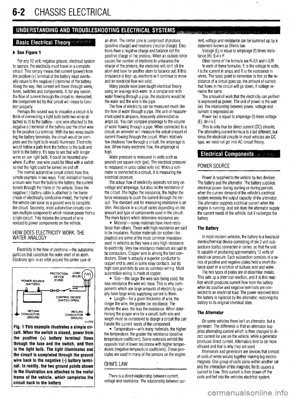 MITSUBISHI DIAMANTE 1900 Repair Manual 6-2 CHASSIS ELECTRICAL
) See Figure 1
For any 12 volt, negative ground, electrical system
to operate, the electricity must travel in a complete
circurt. This simply means that current (power) from MITSUBISHI DIAMANTE 1900 Repair Manual 6-2 CHASSIS ELECTRICAL
) See Figure 1
For any 12 volt, negative ground, electrical system
to operate, the electricity must travel in a complete
circurt. This simply means that current (power) from