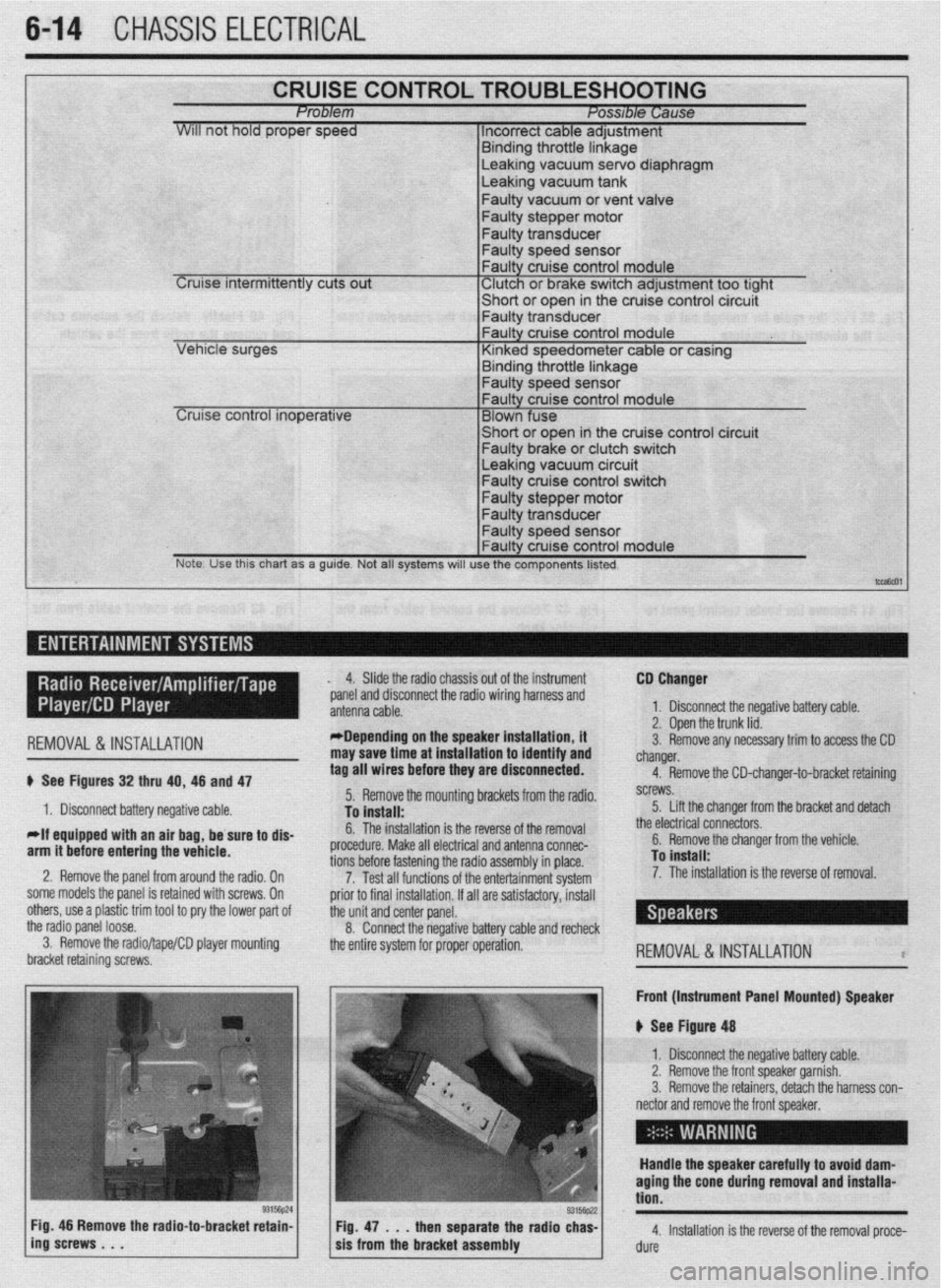 MITSUBISHI DIAMANTE 1900 Repair Manual 6-14 CHASSIS ELECTRICAL
CRUISE CONTROL TROUBLESHOOTING Problem Posable Cause
WIII not hold proper speed 1 Incorrect cable adjustment
F.~. _I.~_ - 1L .-AL‘- I. I -
Cruise intermittently cuts o MITSUBISHI DIAMANTE 1900 Repair Manual 6-14 CHASSIS ELECTRICAL
CRUISE CONTROL TROUBLESHOOTING Problem Posable Cause
WIII not hold proper speed 1 Incorrect cable adjustment
F.~. _I.~_ - 1L .-AL‘- I. I -
Cruise intermittently cuts o