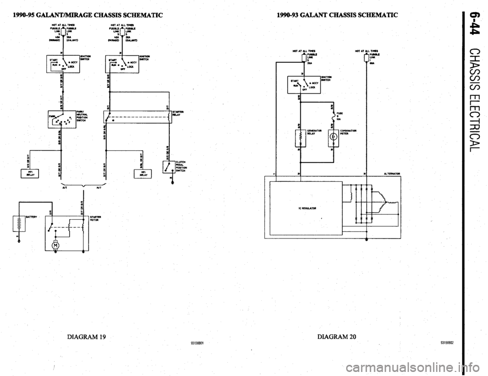 MITSUBISHI DIAMANTE 1900  Repair Manual 1990-95 GALANTMIRAGE CHASSIS SCHEMATIC 
1990-93 GALANT CHASSIS SCHEMATIC 
HOTATALLliM55 
Fu5m5 Fu5lnE 
UM Llwl 
5 5 
as 
P L 
LINK 
4- LA I 
z I 
3 
DIAGRAM 19 93156801 DIAGRAM 
20 
.lm55 
- 
UNK 
I 
