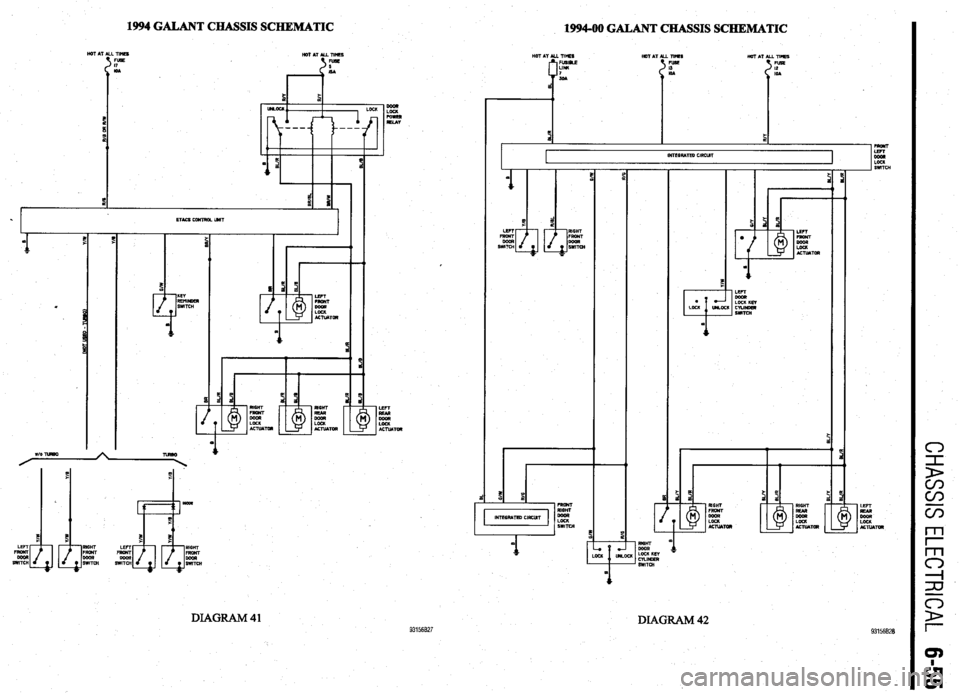 MITSUBISHI DIAMANTE 1900  Repair Manual 1994 GALANT CHA!BIS SCHEMATIC 
199440 GALANT CHASSIS SCHEMATIC 
DIAGRAM 41 
DIAGRAM 42 
93156827 93156828  