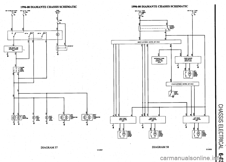MITSUBISHI DIAMANTE 1900  Repair Manual 199640 DIAMANTE CHASSIS SCHEMATIC 199640 DIiUW.ANTE CHASSIS SCHEMATIC H6TINRlN6RSTM MT AT ML TIMES 
FIB6 FUSE T AK&T 
A II RELAY 
WA WA 
TlmNslcNuAm 
-- -..- UNIT 
ii 
f ii: 
r 1  L 1 RllmsTAl 
I FHER