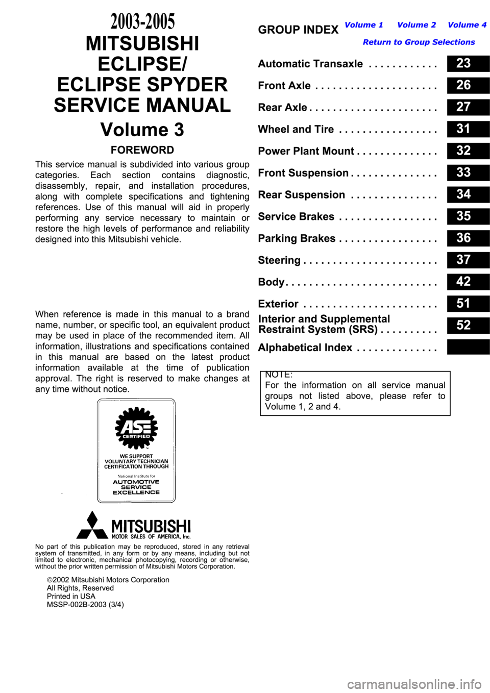 MITSUBISHI ECLIPSE 2003 Service Repair Manual 2003-2005 MITSUBISHI ECLIPSE 2003 Service Repair Manual 2003-2005