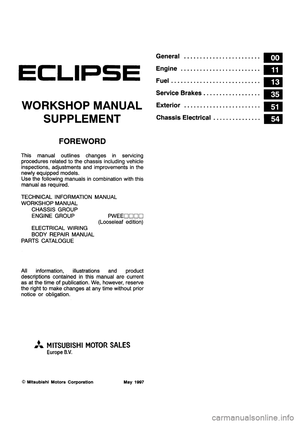 MITSUBISHI ECLIPSE 1998 Workshop Manual MITSUBISHI ECLIPSE 1998 Workshop Manual