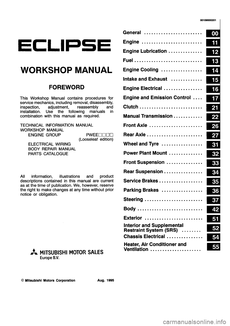 MITSUBISHI ECLIPSE 1996 Workshop Manual MITSUBISHI ECLIPSE 1996 Workshop Manual