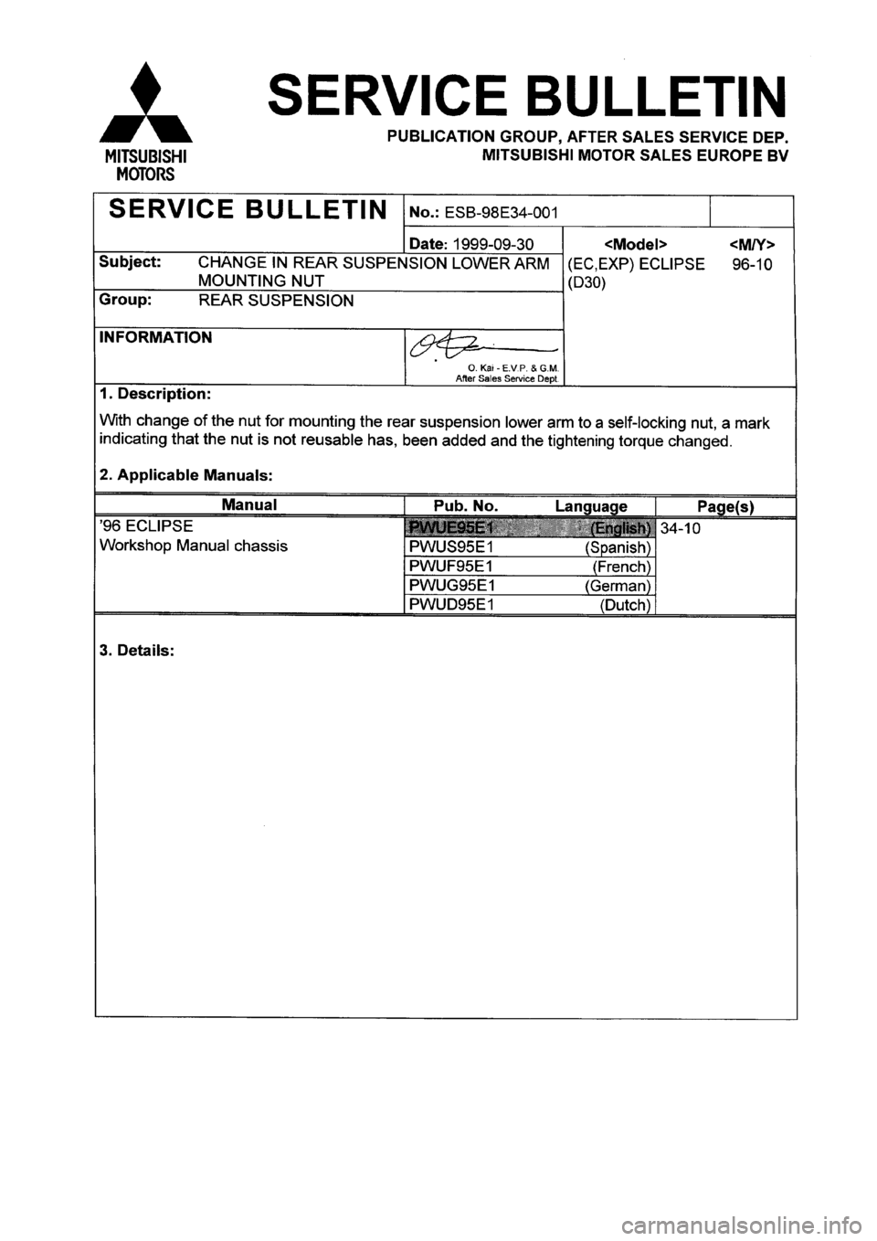MITSUBISHI ECLIPSE 1996 Workshop Manual MITSUBISHI ECLIPSE 1996 Workshop Manual