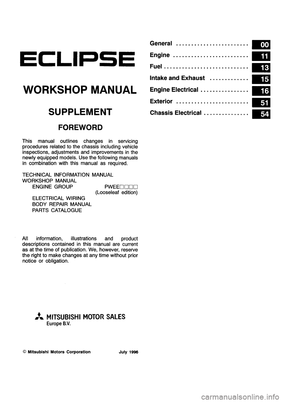 MITSUBISHI ECLIPSE 1997 Workshop Manual MITSUBISHI ECLIPSE 1997 Workshop Manual