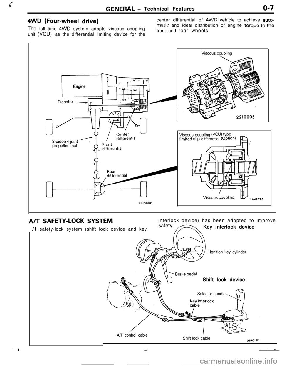 MITSUBISHI ECLIPSE 1990 Service Manual GENERAL -Technical Featureso-74WD
(Four-wheel drive)The full time 4WD system adopts viscous coupling
unit (VCU) as the differential limiting device for thecenter differential of 4WD vehicle to achiev MITSUBISHI ECLIPSE 1990 Service Manual GENERAL -Technical Featureso-74WD
(Four-wheel drive)The full time 4WD system adopts viscous coupling
unit (VCU) as the differential limiting device for thecenter differential of 4WD vehicle to achiev