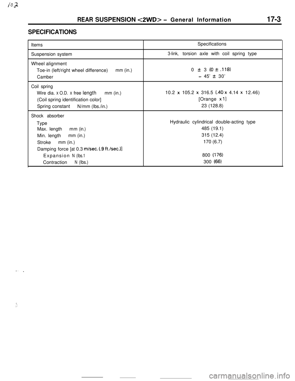 MITSUBISHI ECLIPSE 1990  Service Manual REAR tZWD> - General Information
m/set. (.9 ft.Isec.11
Expansion 
2 3 IO zk .118)
- 45’ -c 30’
10.2 x 105.2 x 316.5 (.40 x 4.14 x  12.46)
[Orange x 11
23 (128.8)
(176)
300 (661
‘.‘.;- 