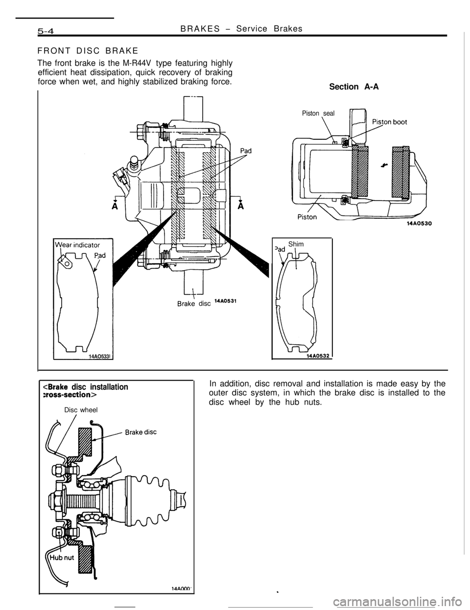MITSUBISHI ECLIPSE 1990 Owners Guide 5-4
Braki disc 14A0531
Section A-A
14AO530
,ad Shim
014A0532
<Brake disc installationxoss-section>
Disc wheel
. MITSUBISHI ECLIPSE 1990 Owners Guide 5-4
Braki disc 14A0531
Section A-A
14AO530
,ad Shim
014A0532
<Brake disc installationxoss-section>
Disc wheel
.