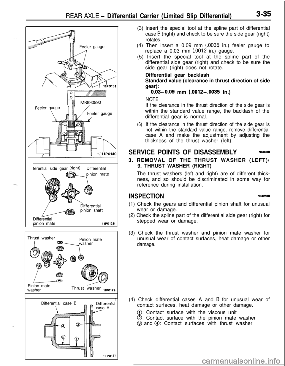 MITSUBISHI ECLIPSE 1991 Owners Manual REAR AXLE - Differential Carrier (Limited Slip Differential)3-35ferential side gear
(right)Differential
Differential
pinion mate
llPO12BThrust washer
Pinion mate
Pinion mate
washerThrust washer
,,po MITSUBISHI ECLIPSE 1991 Owners Manual REAR AXLE - Differential Carrier (Limited Slip Differential)3-35ferential side gear
(right)Differential
Differential
pinion mate
llPO12BThrust washer
Pinion mate
Pinion mate
washerThrust washer
,,po