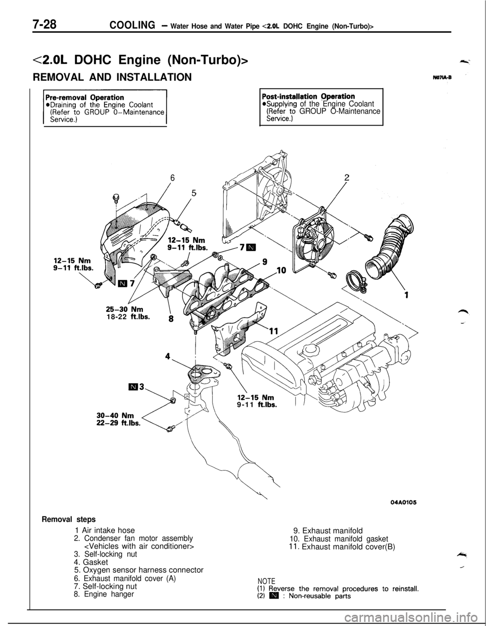 MITSUBISHI ECLIPSE 1991 Manual PDF 7-28COOLING- Water Hose and Water Pipe <2.0L DOHC Engine (Non-Turbo)>
<2.0L DOHC Engine (Non-Turbo)>
REMOVAL AND INSTALLATION
Post-installgtion Pperation@Supplying of the Engine Coolant(FF$efeet; GROU MITSUBISHI ECLIPSE 1991 Manual PDF 7-28COOLING- Water Hose and Water Pipe <2.0L DOHC Engine (Non-Turbo)>
<2.0L DOHC Engine (Non-Turbo)>
REMOVAL AND INSTALLATION
Post-installgtion Pperation@Supplying of the Engine Coolant(FF$efeet; GROU