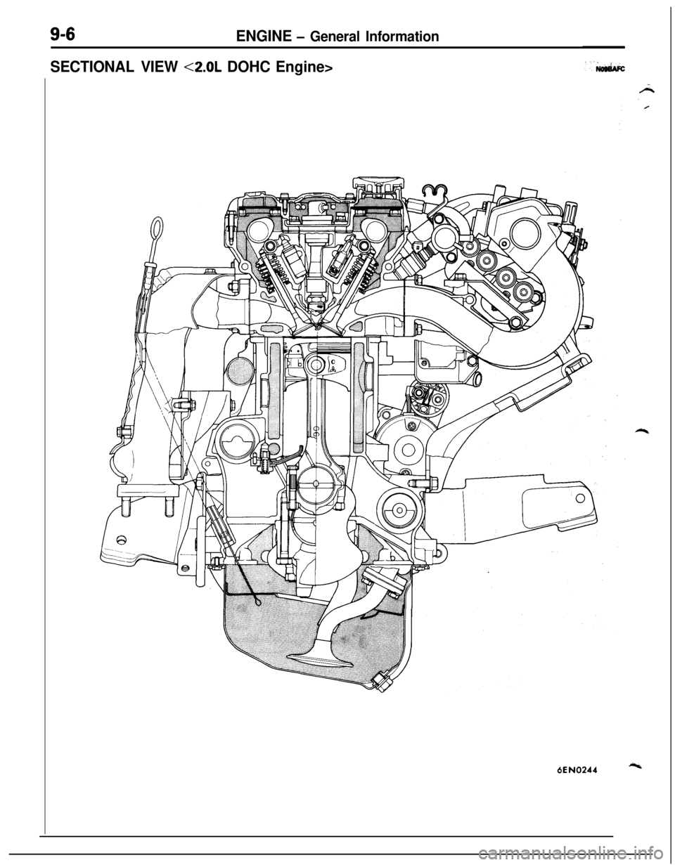 MITSUBISHI ECLIPSE 1991 Owners Manual ENGINE - General Information
SECTIONAL VIEW <2.0L DOHC Engine>
6EN0244Lt MITSUBISHI ECLIPSE 1991 Owners Manual ENGINE - General Information
SECTIONAL VIEW <2.0L DOHC Engine>
6EN0244Lt