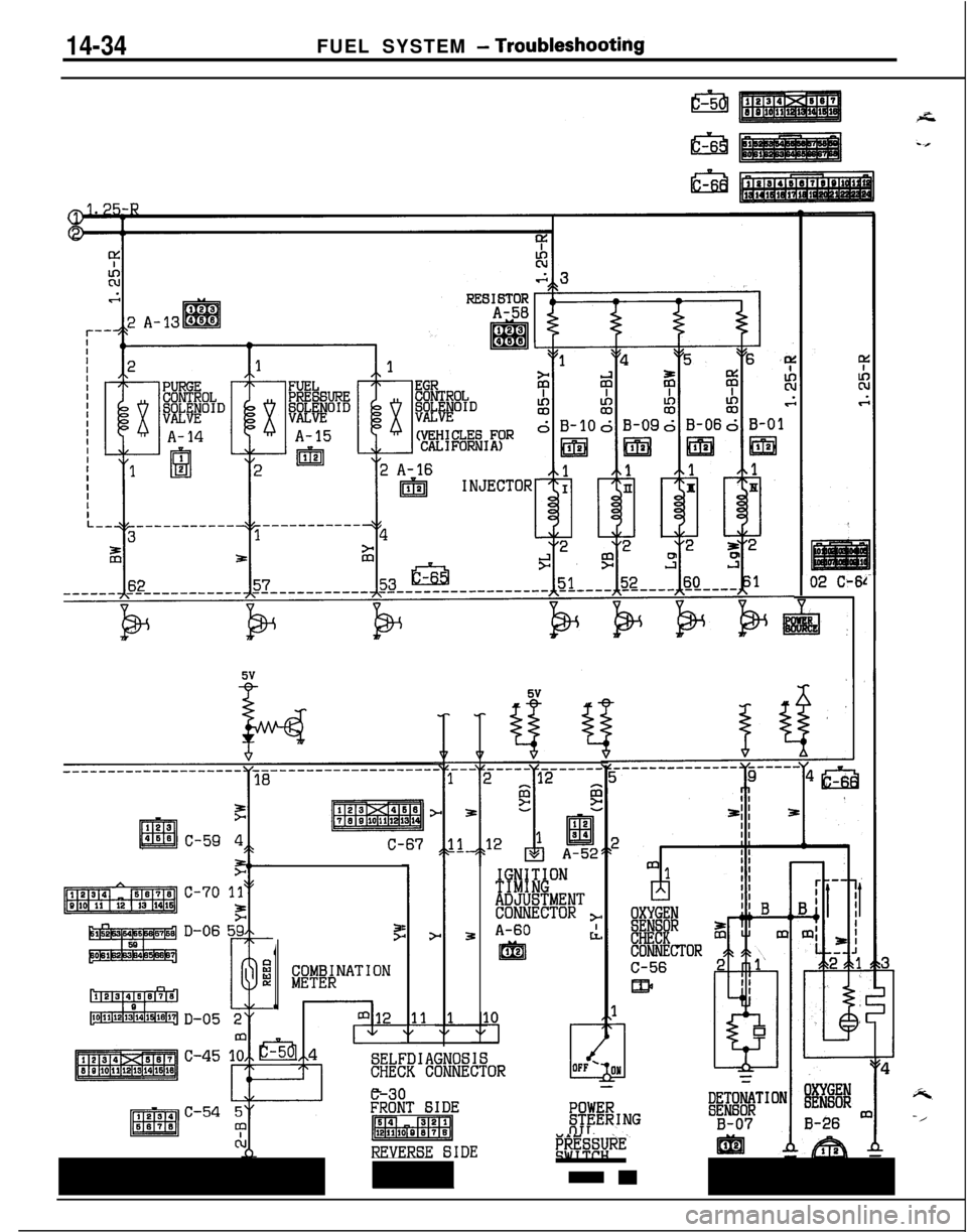 MITSUBISHI ECLIPSE 1991 Workshop Manual 14-34FUEL SYSTEM - Troubleshootitlg
IIIIIIIIIIIIIIIIIIII
C-67
1
5
COMBINATIONMETER
-------
IGNITION~!%%MENT
CONNECTOR >
A-60I
@g LL
02 C-6L
CHECK CONNECTOR-c-30FRONT 6IDEPOWER
/$imwq-m?RING
REVERSE SI