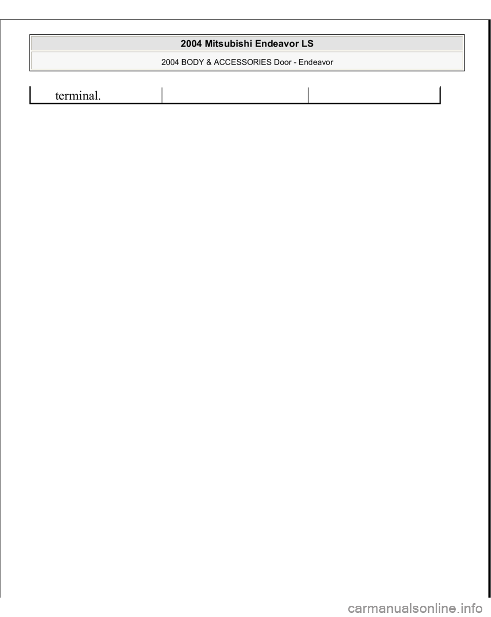 MITSUBISHI ENDEAVOR 2004  Service Repair Manual terminal.  
 
2004 Mitsubishi Endeavor LS 
2004 BODY & ACCESSORIES Door - Endeavor
   