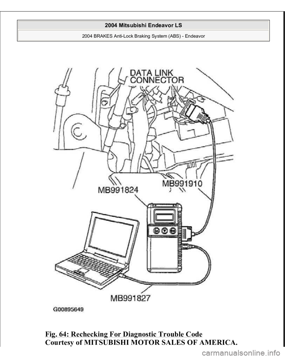 MITSUBISHI ENDEAVOR 2004  Service Repair Manual Fig. 64: Rechecking For Diagnostic Trouble Code
 
Courtesy of MITSUBISHI MOTOR SALES OF AMERICA.
 
2004 Mitsubishi Endeavor LS 
2004 BRAKES Anti-Lock Braking System (ABS) - Endeavor
   