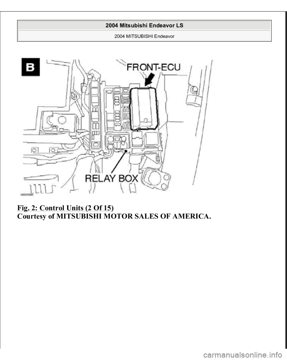 MITSUBISHI ENDEAVOR 2004  Service Repair Manual Fig. 2: Control Units (2 Of 15)
 
Courtesy of MITSUBISHI MOTOR SALES OF AMERICA.
 
2004 Mitsubishi Endeavor LS 
2004 MITSUBISHI Endeavor
   