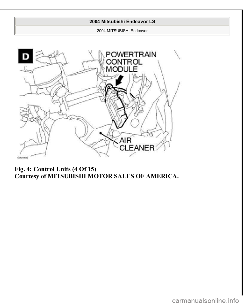MITSUBISHI ENDEAVOR 2004  Service Repair Manual Fig. 4: Control Units (4 Of 15)
 
Courtesy of MITSUBISHI MOTOR SALES OF AMERICA.
 
2004 Mitsubishi Endeavor LS 
2004 MITSUBISHI Endeavor
   