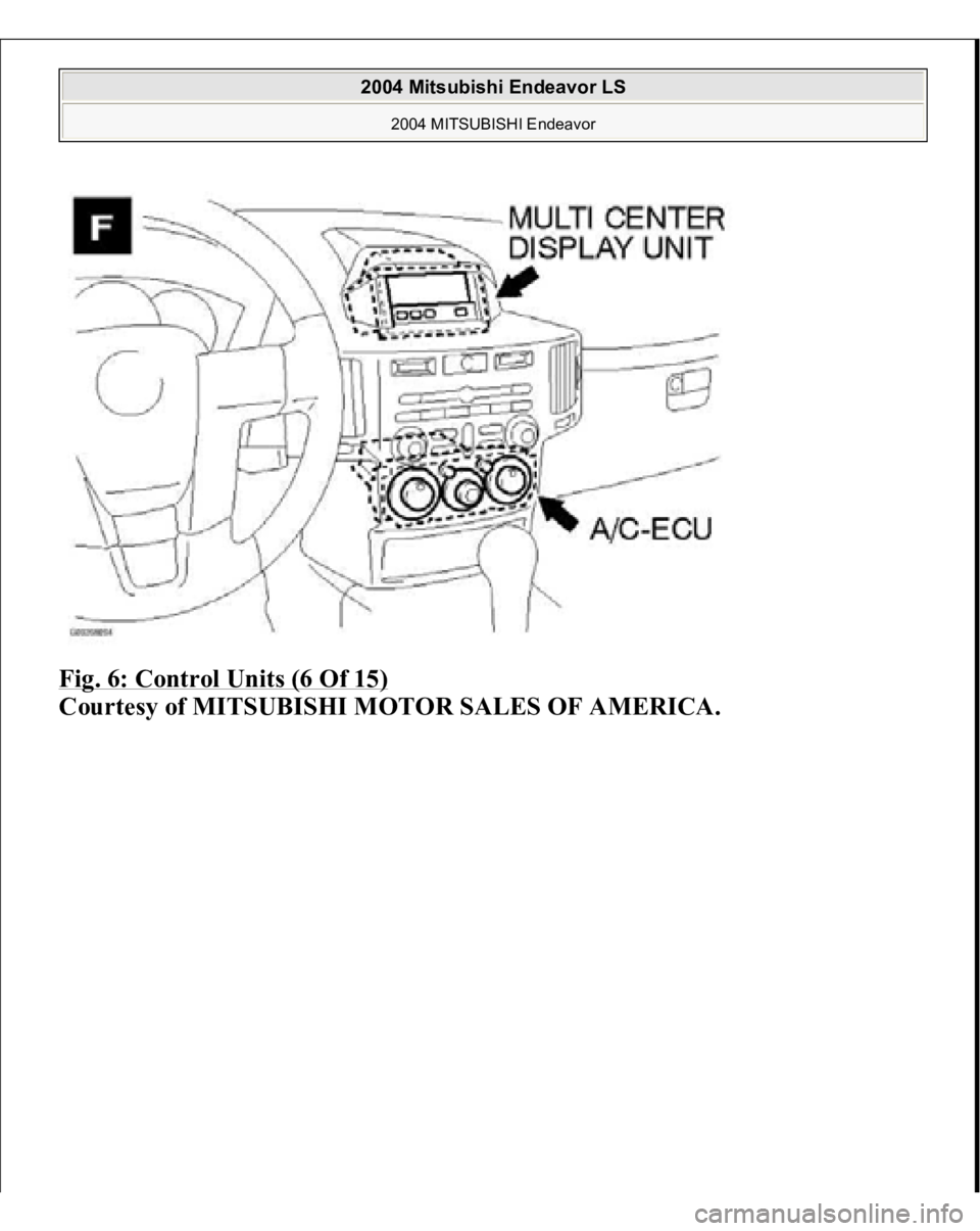 MITSUBISHI ENDEAVOR 2004  Service Repair Manual Fig. 6: Control Units (6 Of 15)
 
Courtesy of MITSUBISHI MOTOR SALES OF AMERICA.
 
2004 Mitsubishi Endeavor LS 
2004 MITSUBISHI Endeavor
   