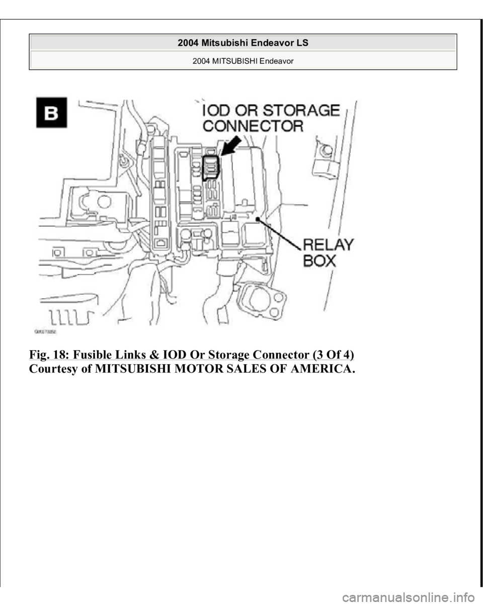 MITSUBISHI ENDEAVOR 2004  Service Repair Manual Fig. 18: Fusible Links & IOD Or Storage Connector (3 Of 4)
 
Courtesy of MITSUBISHI MOTOR SALES OF AMERICA.
 
2004 Mitsubishi Endeavor LS 
2004 MITSUBISHI Endeavor
   